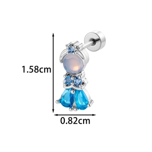Mermaid stud earring with zircon stones and pearl, sized 1.58cm by 0.82cm for women