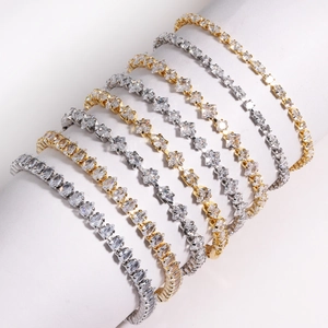 Elegant Tennis Bracelet Shiny Zircon Stones Brass Marquise Square Pear Shapes Luxury Minimalist Style Women