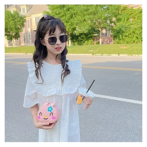 Pink cartoon rabbit crossbody bag for girls with cute floral detail and adjustable strap