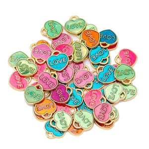 Colorful love heart alloy pendants with glitter drip oil finish for DIY jewelry crafts
