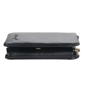 Baellerry vintage black leather men's wallet with large capacity and security chain
