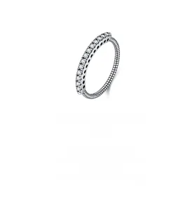Detailed shot of S925 sterling silver ring with spiral band and 11 round cubic zirconia stones