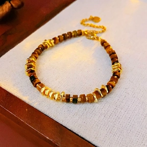 Tiger Eye Stone Alloy Beaded Bracelet Retro Light Luxury Geometric Fashion Jewelry Adjustable Accessory For Women