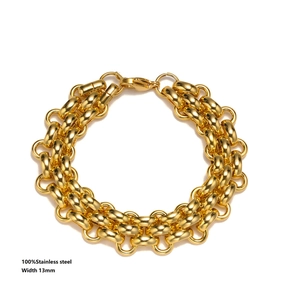 Close-up of 13mm gold stainless steel chunky chain bracelet with lobster clasp