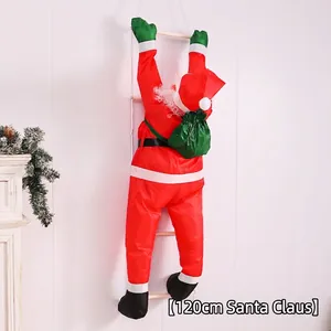Detail of 120cm climbing Santa Claus ornament on a rope ladder for Christmas decor