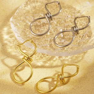 18K gold and silver plated twist knot earrings in minimalist stainless steel design