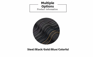 Detail view of square pearl link chains in steel, black, gold, blue, and rainbow finishes