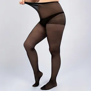 Plus size sheer black pantyhose with high elasticity and comfortable high waist fit