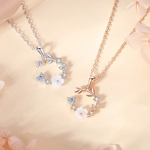 Elegant S925 silver and rose gold petal necklaces with sparkling heart-shaped zircon