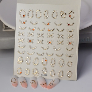 Autocollants Nail Art À Lignes Dorées 3D Avec Strass Relief 5D Style Français Géométrique Décalcomanies Manucure Adhésives