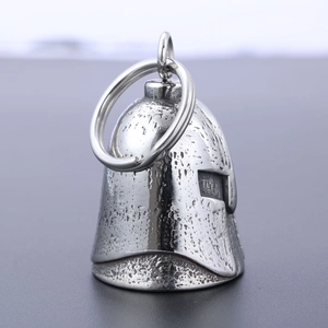 Antique silver stainless steel motorcycle guardian bell pendant in knight helmet shape