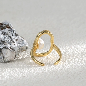 French style adjustable gold irregular ring with elegant white pearl detail