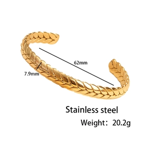 Golden titanium steel wheat ear cuff bracelet with detailed 62mm inner diameter