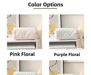 Close-up of pink and purple floral quilted pencil cases with high-quality zipper detail