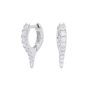 Detailed macro view of S925 sterling silver V-shaped hoop earrings with zircon stones