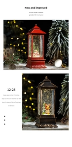 Detail of red and bronze Christmas lanterns with LED lights and swirling glitter inside