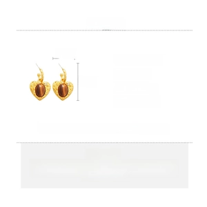 Detailed size and material guide for vintage gold heart earrings with brown tiger eye stone