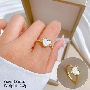 Detail view of heart ring showing 18mm size, 2.3g weight, and beaded edge texture