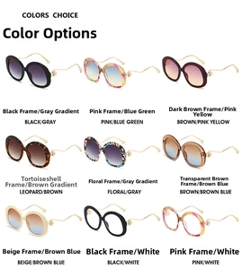 Matrix display of fashion round oversized sunglasses in nine colors with pearl detail