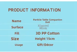 Detailed specifications chart for mini plush doll made of soft fabric and PP cotton filling