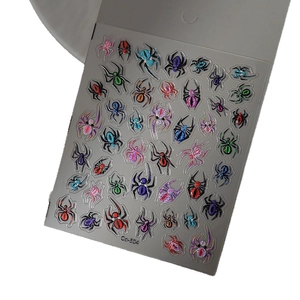 3D spider nail art stickers with colorful cat-eye glitter for Halloween gothic styles