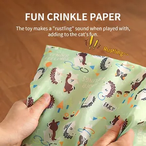 Green crinkle paper cat tunnel toy with cute hedgehog patterns and interactive hand touch