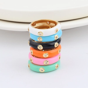 Colorful enamel stacking rings with AAA zircon in pink, blue, green, and gold finish