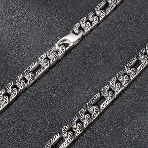 Hip hop style stainless steel necklace featuring vintage totem texture and antique finish