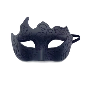 Classic black masquerade half face mask with glittery scrollwork for parties and bars