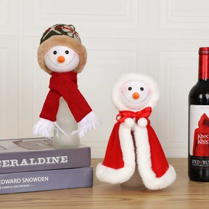 Christmas Wine Bottle Cover Santa Claus Snowman Head Knitted Hat Plush Festive Table Decor Party Ornament