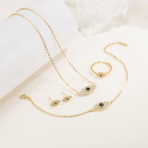 S925 sterling silver evil eye jewelry set with necklace bracelet earrings and ring
