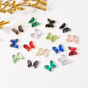 Colorful zircon butterfly charms with metal base for handmade jewelry DIY necklaces