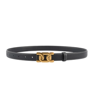 Ceinture réversible en cuir pour femme avec grain litchi et boucle dorée double