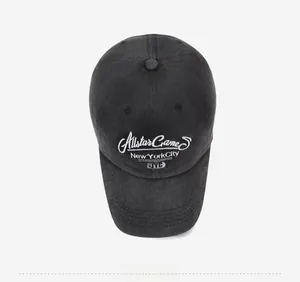 Detailed top view of vintage washed dark gray baseball cap with Allstar Game embroidery