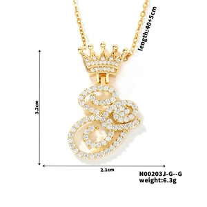 Detail view of crown letter S pendant with dimensions 3.2cm x 2.1cm and zircon inlay