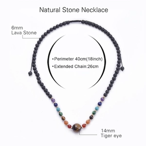 Collier de yoga en perles de lave 6mm et œil de tigre avec pierres naturelles de 40cm