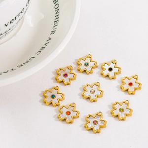 Polished 14k gold plated stainless steel flower pendants with colorful rhinestones