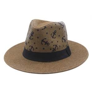 Chapeau Fedora En Paille De Papier Imprimé Ancre Nautique Étoile Large Bord Protection Solaire Été Plage Voyage Respirant Femmes Hommes