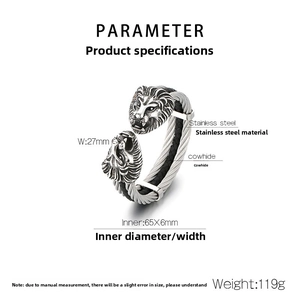 Dettaglio del bracciale testa di leone con diametro interno 65mm e testa di leone da 27mm