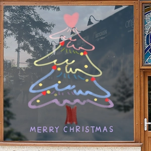 Autocollant de fenêtre sapin de Noël peint à la main pour décoration de vitrine