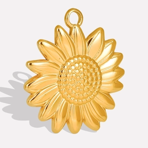 Polished 304 stainless steel golden sunflower pendant charm for DIY necklace making