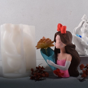 DIY silicone mold for Alice portrait flower pot resin craft with bow-knot girl design