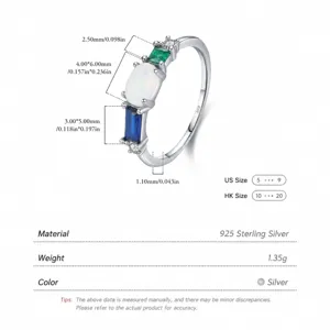 S925 sterling silver ring featuring white opal and emerald-cut stones in vintage style