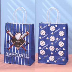 Sports Theme Party Gift Bags Kraft Paper Portable Handles Baseball Football Volleyball Prints For Holiday Packaging