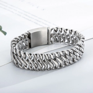 Bracelet cubain géométrique en acier inoxydable pour homme avec fermoir serti de diamants
