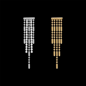 Titanium Steel Long Tassel Drop Earrings For Women 18K Gold Plated Rhinestone Geometric Fringe Dangle Jewelry Gift