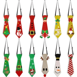 Christmas Tie Glitter Felt Holiday Necktie For Kids Party Decor Cartoon Reindeer Snowman Santa Elf Adjustable Elastic Rope