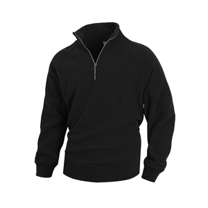 Men's slim fit black coral fleece sweatshirt with 1/4 zip and standing collar