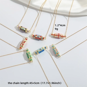 Colorful Evil Eye WILL bar necklace in gold finish with enamel pillar pendants