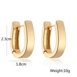 Minimalist gold-plated U-shaped hoop earrings measuring 2.3cm by 1.8cm on white background